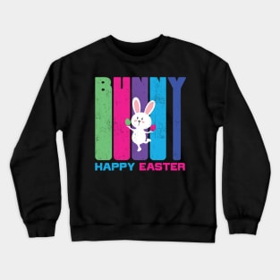 Bunny Happy Easter - Colorful Cute Easter Eggs Gift - Grunge Crewneck Sweatshirt